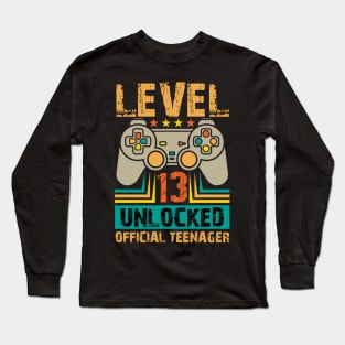 13th Birthday Gift Boys Level 13 Unlocked Official Teenager Long Sleeve T-Shirt